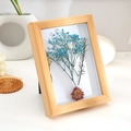 3D wooden shadow box frame with blue dried flowers and natural wood grain finish - 6 Inch [10.1*15.2cm] Desktop & Wall Use / Natural Wood Color