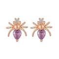Pendientes de araña en oro rosa con gemas púrpuras y circonitas blancas redondas - Araña Púrpura (Chapado en Oro Rosa)
