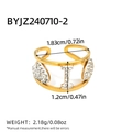 Anello aperto dorato con cuore bianco, lettera I e strass, misura 1,83 cm x 1,2 cm - Stile Lettera I Cavo (BYJZ240710-2)