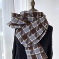 Bufanda de invierno con estampado de pata de gallo y flecos, chal grueso y cálido para mujer - Azul