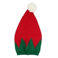 Berretto natalizio in maglia rosso e verde stile elfo con pompon bianco e bordo - Adulto / Triangolo Rosso