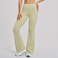 Morandi green high-waisted flared yoga pants with elastic moisture-wicking fabric - Midsummer Green