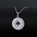 Stainless steel life tree pendant necklace with sparkling crystal inlay on black background - NZ30 Tree of Life B/W
