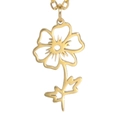 Minimalist 18K gold hollow flower birth flower pendant with long stem and two leaves - Gold Color Cosmos