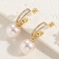 Pendientes bohemios chapados en oro 14K con circonitas y una perla rosa colgante - Estilo de Perla Grande (ES2152)