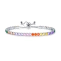 Rainbow gradient tennis bracelet with colorful round-cut cubic zirconia and slider clasp - 4mm White Gold Round 7-Color Rainbow Stones
