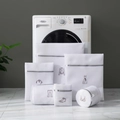 Set of 6 white mesh laundry bags with grey zippers and clothing category embroidery - Sock Bag 18x22cm / White