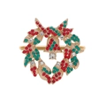Golden Christmas wreath napkin ring with colorful rhinestones and a center bell charm - Colorful Rhinestone Bell Wreath Style (Z1001-18)