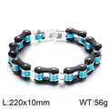 Silver and black steel bike chain bracelet for men with turquoise textured insets - Silver/Black/Blue (KB78282-BD)