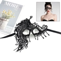 Elegant black lace phoenix masquerade mask with silk ribbons for adult party wear - 032 Peacock