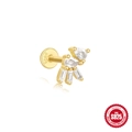 Golden 925 sterling silver flat back stud earring with pear and baguette cut zircons - Gold #7 (Crown Fan Shape)