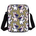 Cartoon dog print shoulder bag for students in olive green with black strap - Olive Green Cartoon Dog