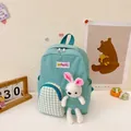 Mint green kids backpack with 3D bunny plush and checkered pocket for toddlers - Green