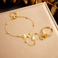 Vergulde vlinder ring-armband set met roestvrijstalen ketting in een minimalistische stijl - Vlinder (B1247)