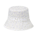 Close-up of delicate white lace mesh fisherman hat with intricate daisy flower embroidery - 58cm / White