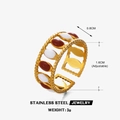 Anello regolabile in acciaio inossidabile dorato con motivi ovali in smalto bianco e rosso - Aperto Regolabile / Stile Smalto Rosso e Bianco