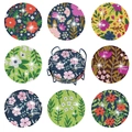 DIY diamond painting coaster set with 8 floral designs and a black metal storage holder - Fresh Floral Texture Style