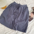 Deep grey blue cotton apron with side pockets and pleated A-line waist design - Dark Gray