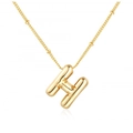Gold finish necklace with puffy balloon-style letter H pendant on a beaded chain - Gold Letter H