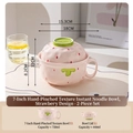 Pink ceramic strawberry noodle bowl set with lid and handles, 750ml capacity - 7 Inch Noodle Bowl with Lid - Strawberry