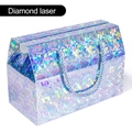 Holographic diamond laser gift box with blue rope handle for cakes and sweets - 20x10x13.5cm-Handheld Gift Box / Diamond Holographic Silver