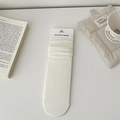 Beige cotton blend crew socks with ribbed texture and slouchy style for women - One Size / Milk White