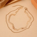 Elegant gold-tone double-layer herringbone chain necklace with adjustable clasp - Gold