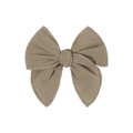Handmade khaki linen fabric bow hair clip with multi-layer stitching and secure grip - Light Coffee