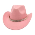 Pink western cowboy hat with sparkling rhinestone band and curved wide brim for parties - Pink