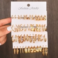 Golden multi-pack hoop earring set with various textures on white display cards - Gold Multi-Style Hoop Set (5910801)