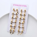 Set di 12 paia di orecchini a cerchio a C in acciaio inossidabile dorato con croce di Gesù - Oro (Set di 12 Paia)