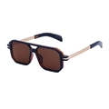 Retro square double bridge sunglasses featuring amber lenses and dual-tone frames - Polarized Black Brown Frame Brown Lens
