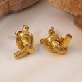 18K gold plated stainless steel knot earrings with a textured striped finish for women - Gold