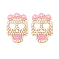 Boucles d'oreilles tête de mort avec perles et fleurs en émail rose style mexicain - Multicolore