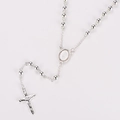 Detailed view of silver rosary necklace with beads, Virgin Mary medal and cross pendant - Style 3 (Vintage Relief Design) / Silver