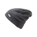 Detail of dark grey knit beanie showing high-quality fabric texture and fashion side label - Dark Gray