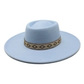 Close-up of light blue wool felt hat featuring ethnic geometric embroidery band detail - M (56-58cm) / Sky Blue