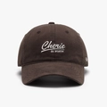 Dark coffee cotton baseball cap with white Cherie embroidery and adjustable strap back - Adjustable / Dark Brown