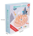 Children wooden memory chess set with colorful pieces and dice in blue packaging box - 16.5x16.5x4cm