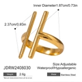 Gold adjustable stainless steel ring with double bar design, waterproof and hypoallergenic - Parallel Double Bar Open Style (JDRW2408030) / Gold