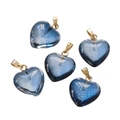 Macro shot of 5 dark blue translucent heart pendants with gold metal bails - Small Glass Dark Blue (10pcs/pack)