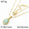 French vintage stainless steel necklace with green cat-eye stone and golden snake chain - Gold - Oval Style