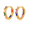 Gold-plated hoop earrings with colorful baguette-cut zircons and mirrored reflection - Rainbow Baguette Pave Huggie