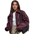 Γυναικείο μπορντό oversized δερμάτινο τζάκετ PU με φαρδύ πέτο και λεπτομέρεια με φερμουάρ - S / Μπορντό