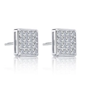 Silver square pave stud earrings featuring clear round-cut cubic zirconia crystals - Minimalist Square Studs / Silver