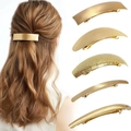 Detail of 5-piece golden metal hair clip set showing curved and smooth geometric designs - Brushed and Curved Combo Style (Set 12) / 5 Pieces/Pack / Gold