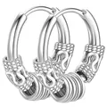 Detailed view of silver dragon engraved huggie hoop earrings with multi-ring charms - Dragon Pattern with Ring / 12mm / Steel
