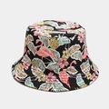 Close-up of tropical flamingo and pineapple print on black canvas sun hat fabric - Adjustable / Black Flamingo Tropical Print (1# Color)