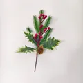 Artificial Christmas holly berry pick with pine needles and cones, 28cm length - Y30-Red Berry Pine Holly