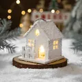 Casita de madera con LED blanca para Navidad y nieve sobre base redonda de madera - ABZT6-2 Mediano/Ventana Única Techo de Cúpula